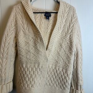 VINTAGE AMERICAN EAGLE Hand Knit Lambswool Ladies Fisherman Hooded Cardigan L